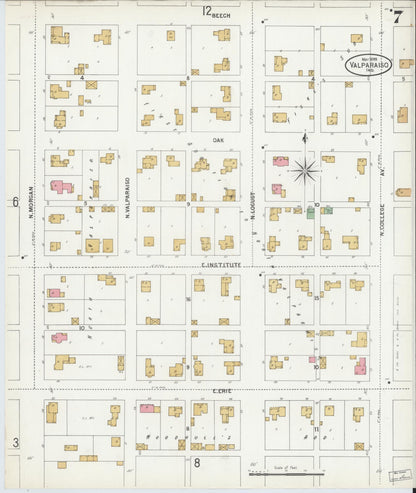 Sanborn Fire Insurance Map from Valparaiso, Porter County, Indiana (1899), Sheet #0007 - Complete Map Set gallery image, historic Sanborn map, vintage wall art, Indiana Indiana