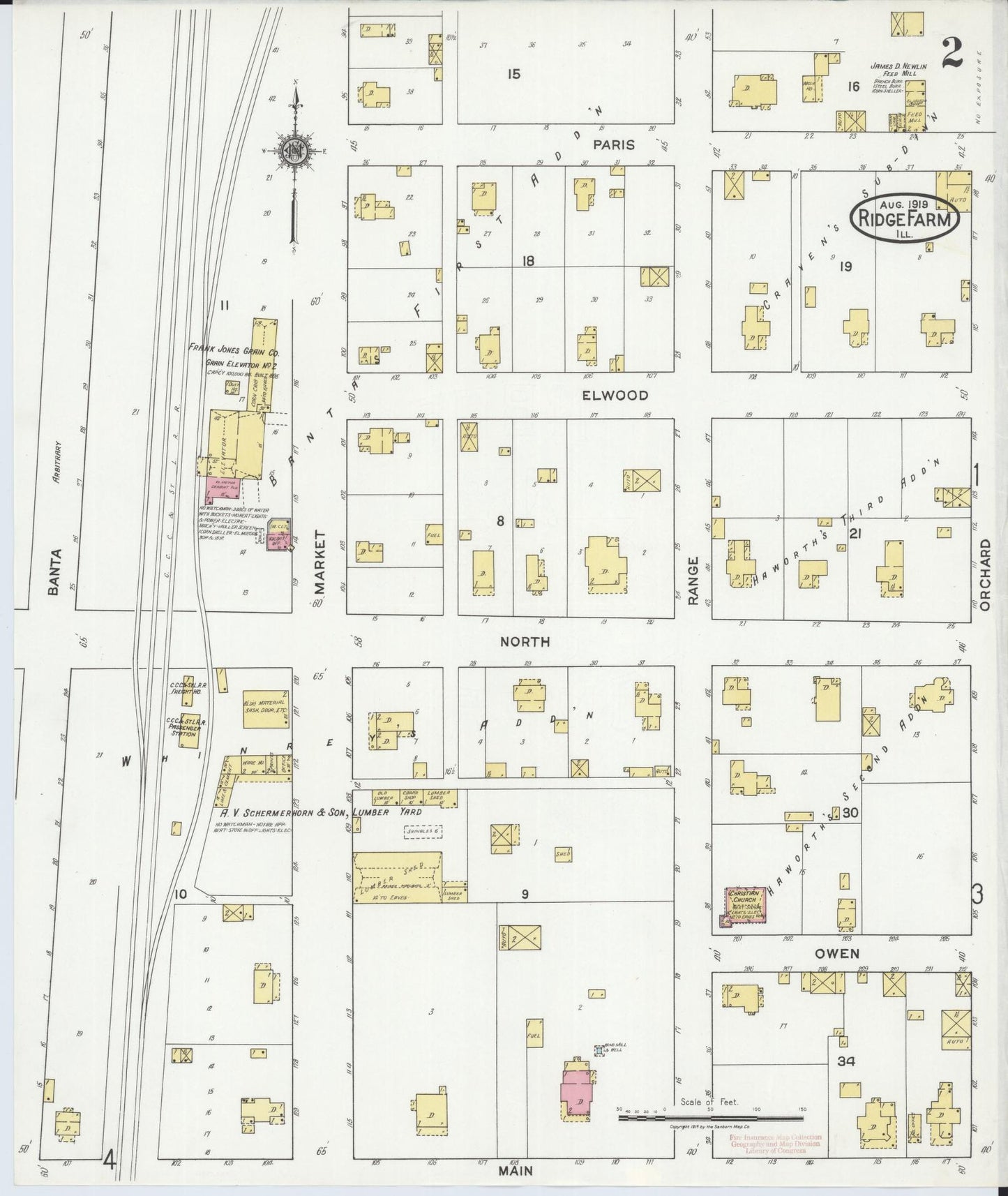 Sanborn Fire Insurance Map from Ridge Farm, Vermilion County, Illinois (1919), Sheet #0002 - Complete Map Set gallery image, historic Sanborn map, vintage wall art, Illinois Illinois