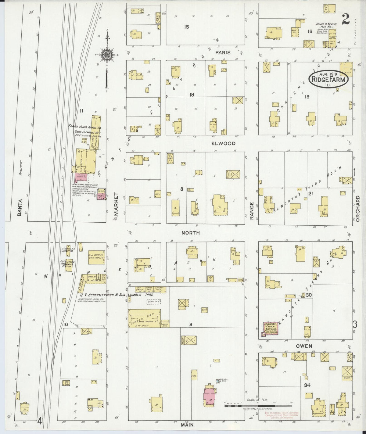 Sanborn Fire Insurance Map from Ridge Farm, Vermilion County, Illinois (1919), Sheet #0002 - Complete Map Set gallery image, historic Sanborn map, vintage wall art, Illinois Illinois