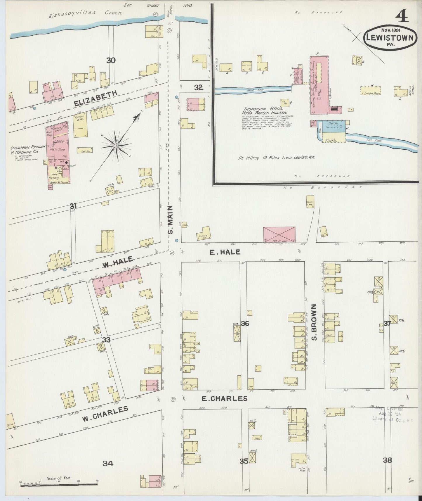Sanborn Fire Insurance Map from Lewistown, Mifflin County, Pennsylvania (1891), Sheet #0004 - Historic Sanborn Fire Insurance Map Print, vintage old map wall art, antique decor, genealogy gift, Pennsylvania Pennsylvania map