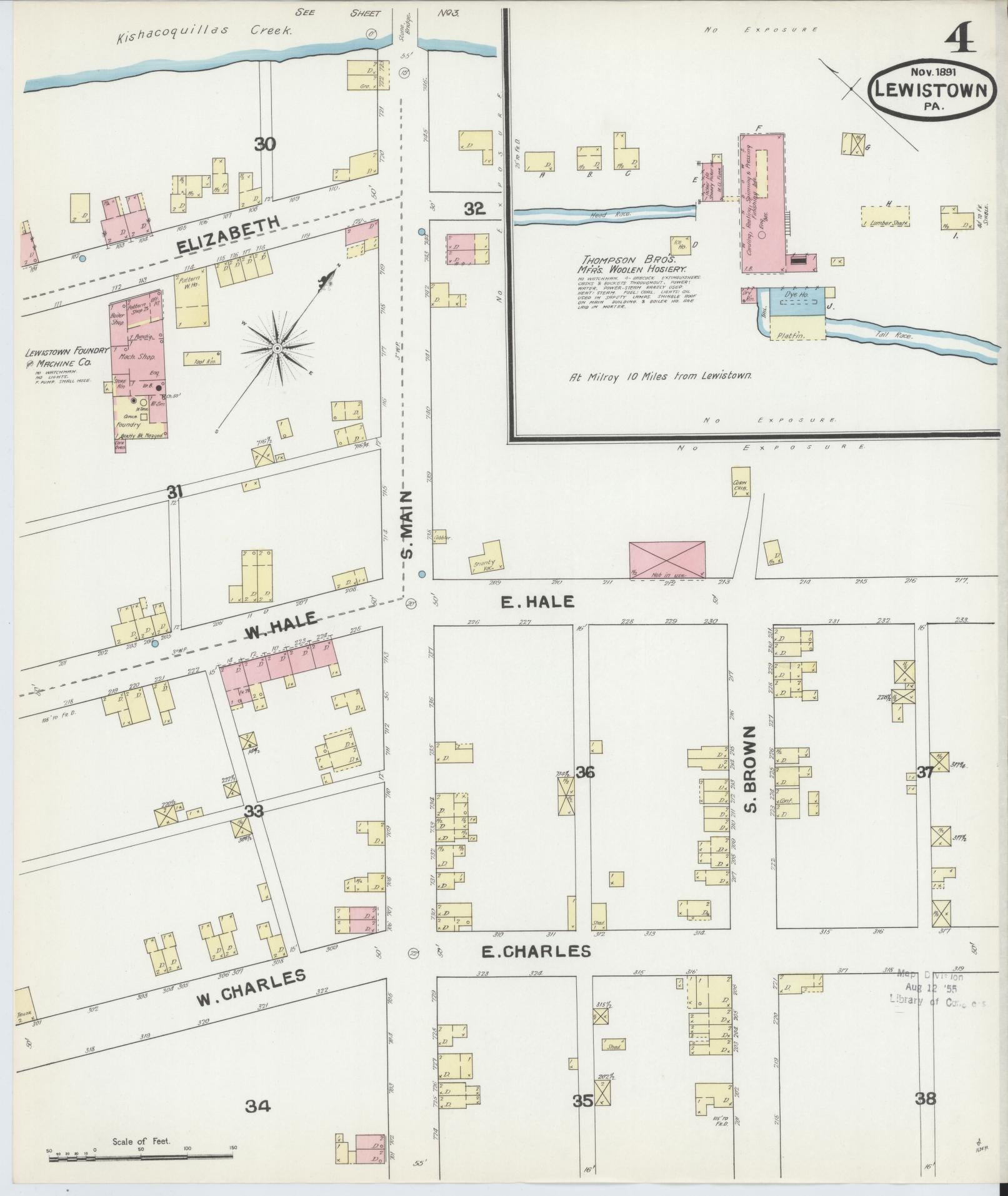 Sanborn Fire Insurance Map from Lewistown, Mifflin County, Pennsylvania (1891), Sheet #0004 - Historic Sanborn Fire Insurance Map Print, vintage old map wall art, antique decor, genealogy gift, Pennsylvania Pennsylvania map