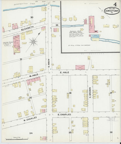 Sanborn Fire Insurance Map from Lewistown, Mifflin County, Pennsylvania (1891), Sheet #0004 - Historic Sanborn Fire Insurance Map Print, vintage old map wall art, antique decor, genealogy gift, Pennsylvania Pennsylvania map