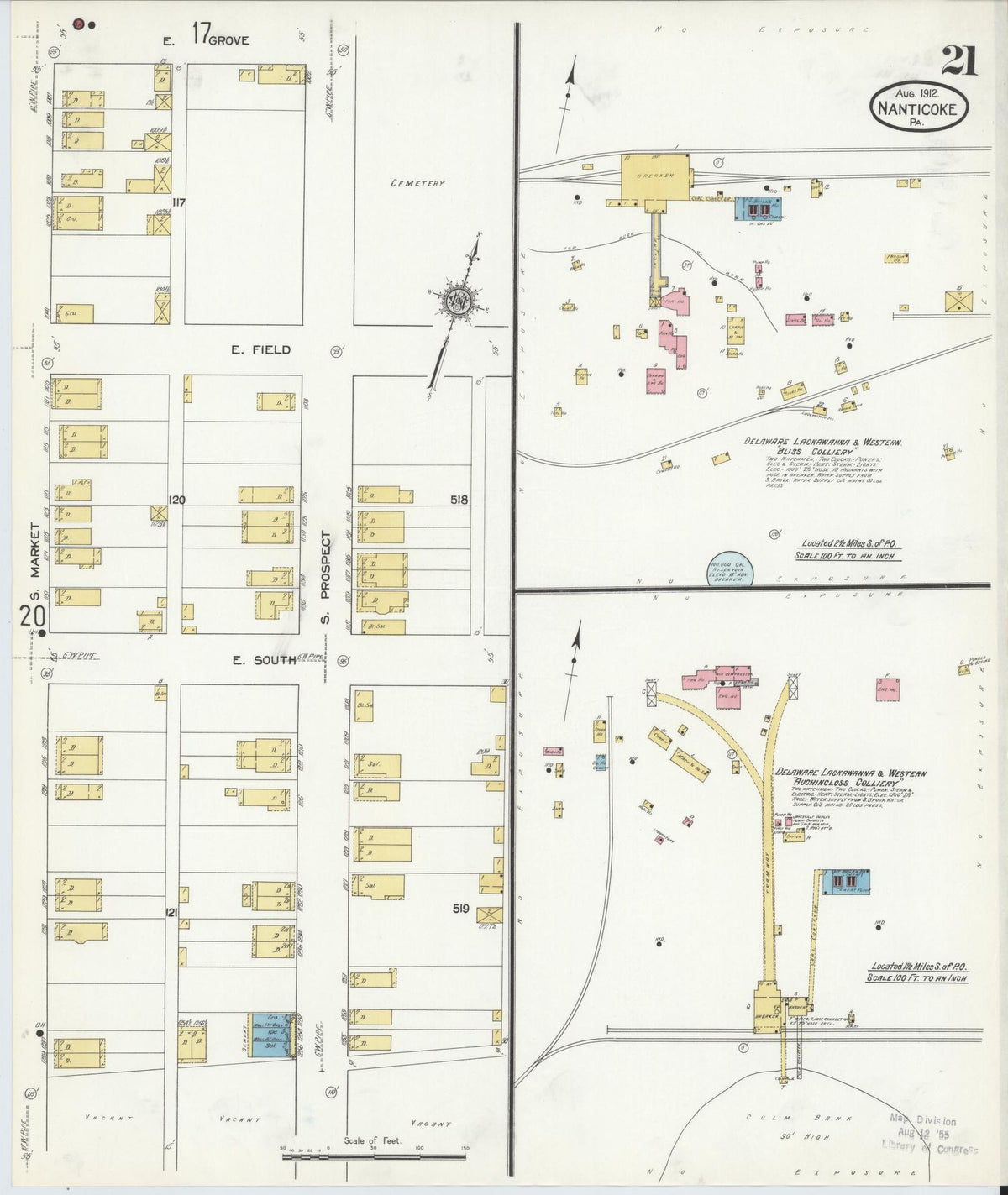 Sanborn Fire Insurance Map from Nanticoke, Luzerne County, Pennsylvania (1912), Sheet #0021 - Historic Sanborn Fire Insurance Map Print, vintage old map wall art, antique decor, genealogy gift, Pennsylvania Pennsylvania map
