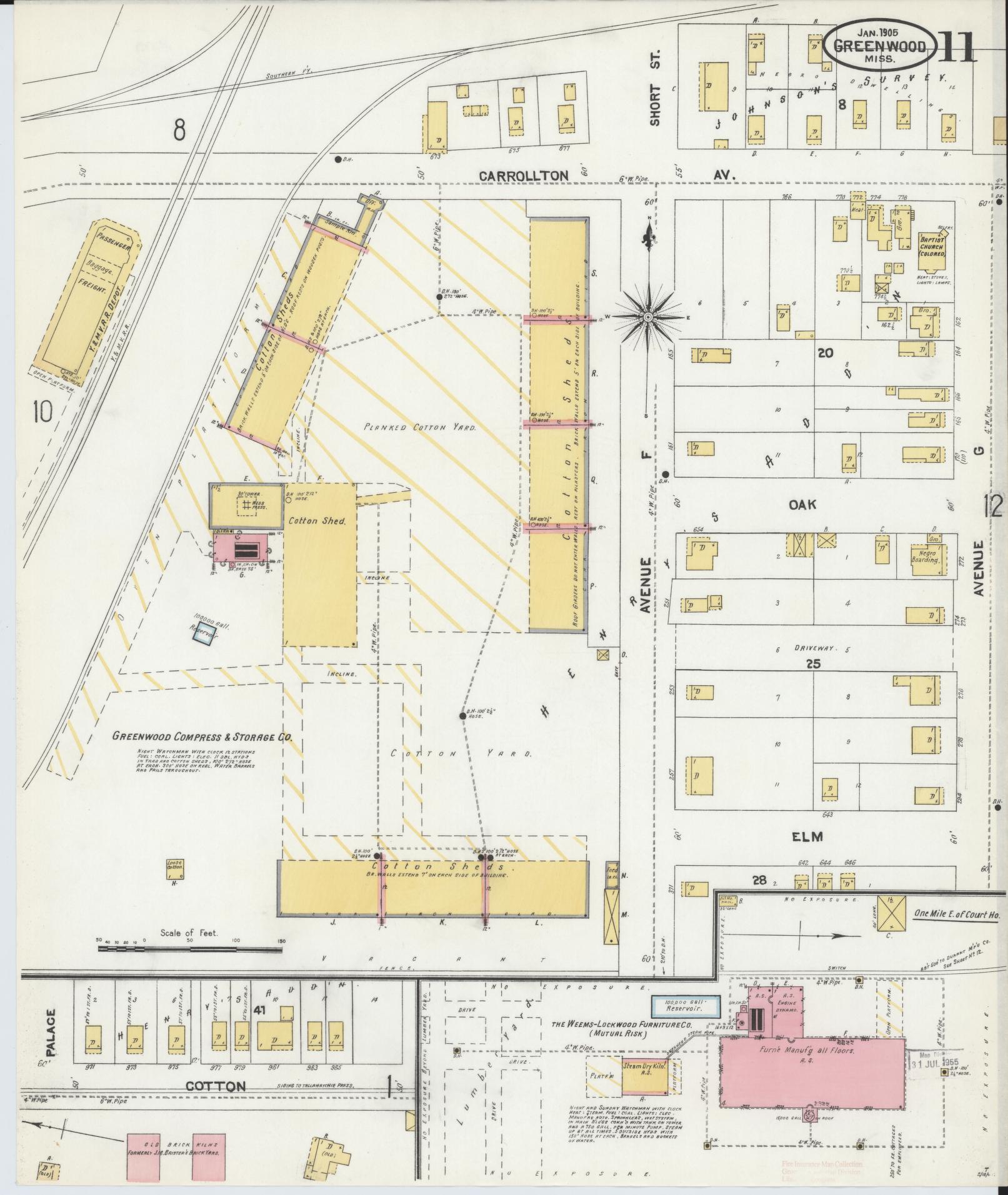 Sanborn Fire Insurance Map from Greenwood, Leflore County, Mississippi (1905), Sheet #0011 - Complete Map Set gallery image, historic Sanborn map, vintage wall art, Mississippi Mississippi