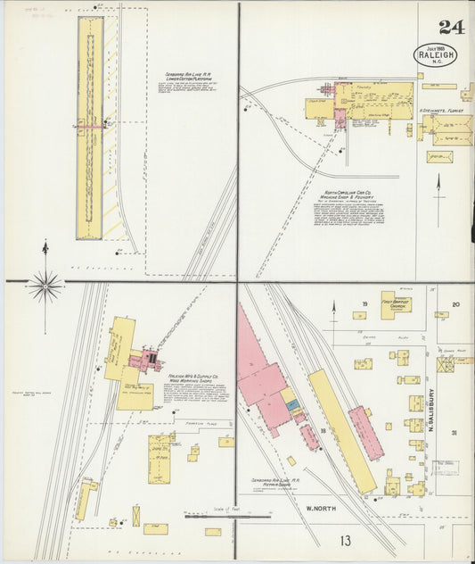 Sanborn Fire Insurance Map from Raleigh, Wake County, North Carolina (1903), Sheet #0024 - Historic Sanborn Fire Insurance Map Print, vintage old map wall art, antique decor, genealogy gift, North Carolina North Carolina map