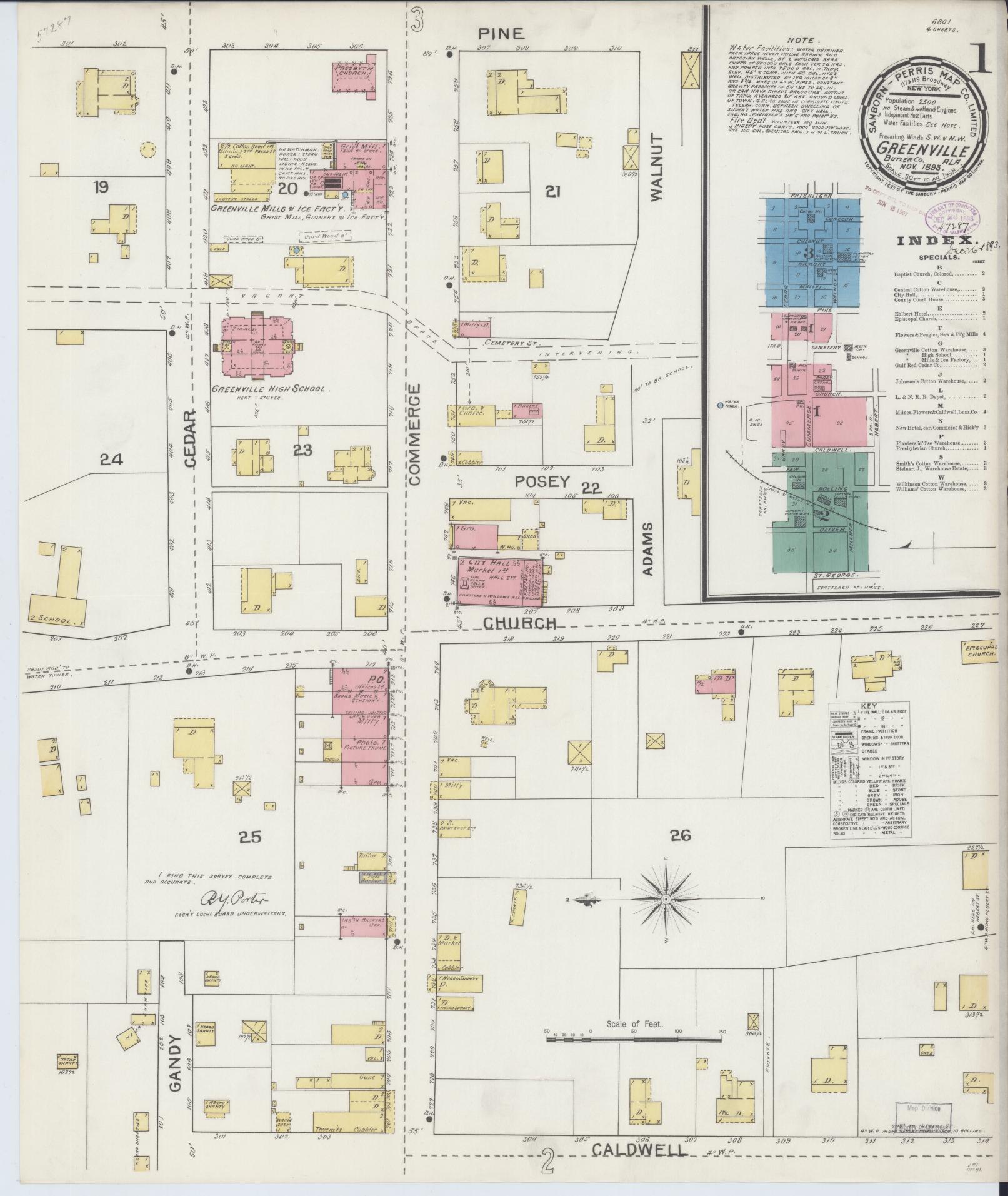 Sanborn Fire Insurance Map from Greenville, Butler County, Alabama (1893), Sheet #0001 - Historic Sanborn Fire Insurance Map Print, vintage old map wall art, antique decor, genealogy gift, Alabama Alabama map