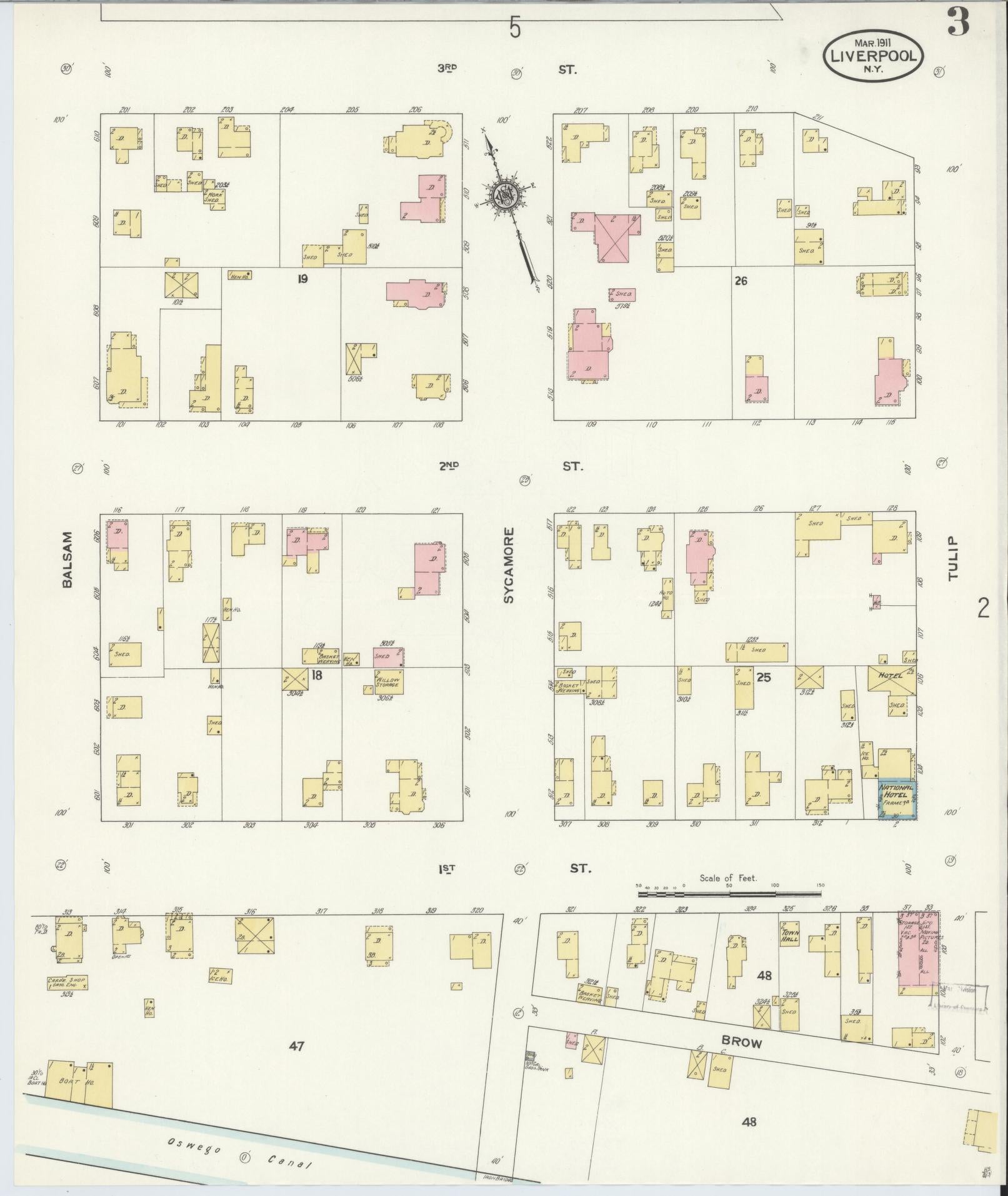 Sanborn Fire Insurance Map from Liverpool, Onondaga County, New York (1911), Sheet #0003 - Historic Sanborn Fire Insurance Map Print, vintage old map wall art, antique decor, genealogy gift, New York New York map