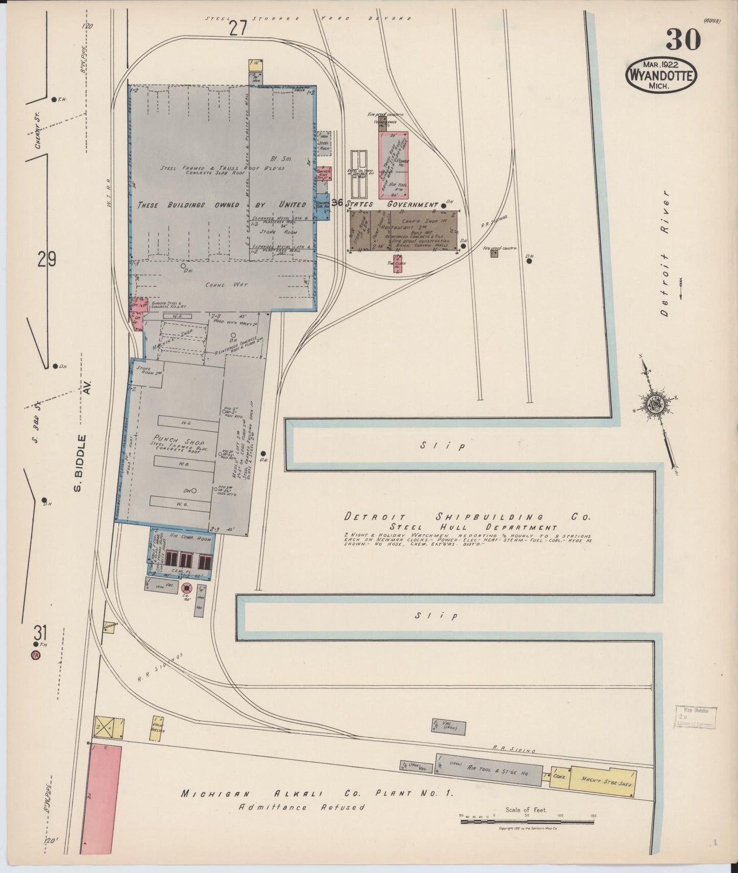 Sanborn Fire Insurance Map from Wyandotte, Wayne County, Michigan (1922), Sheet #0030 - Historic Sanborn Fire Insurance Map Print, vintage old map wall art, antique decor, genealogy gift, Michigan Michigan map