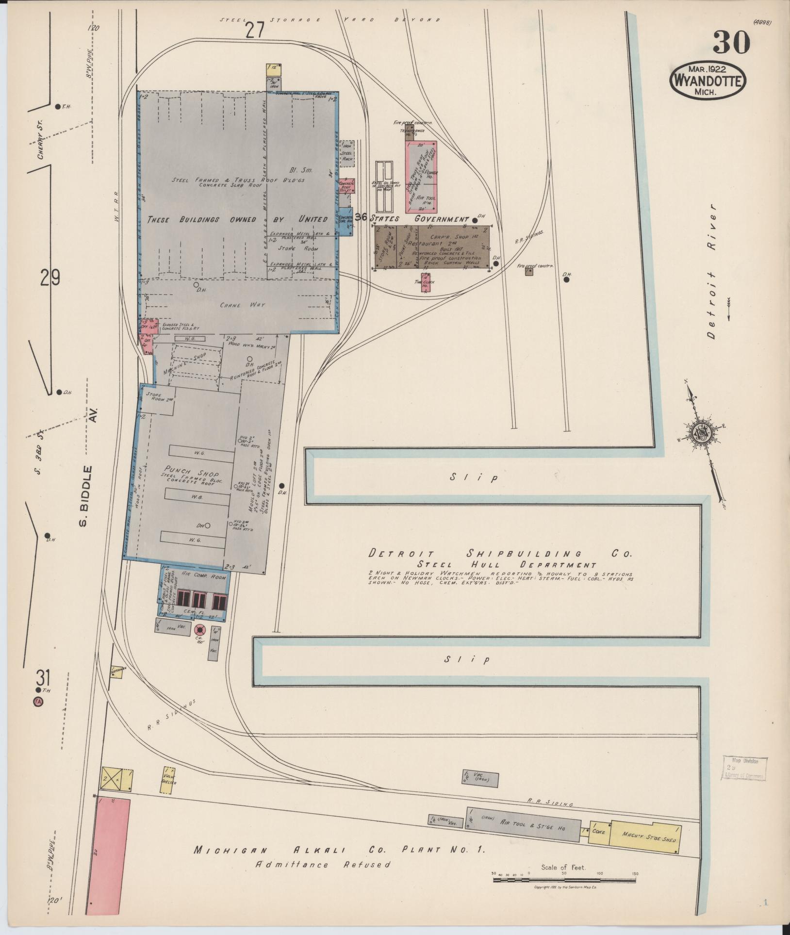 Sanborn Fire Insurance Map from Wyandotte, Wayne County, Michigan (1922), Sheet #0030 - Historic Sanborn Fire Insurance Map Print, vintage old map wall art, antique decor, genealogy gift, Michigan Michigan map