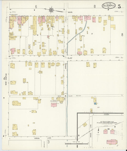 Sanborn Fire Insurance Map from Zelienople, Butler County, Pennsylvania (1912), Sheet #0005 - Historic Sanborn Fire Insurance Map Print, vintage old map wall art, antique decor, genealogy gift, Pennsylvania Pennsylvania map