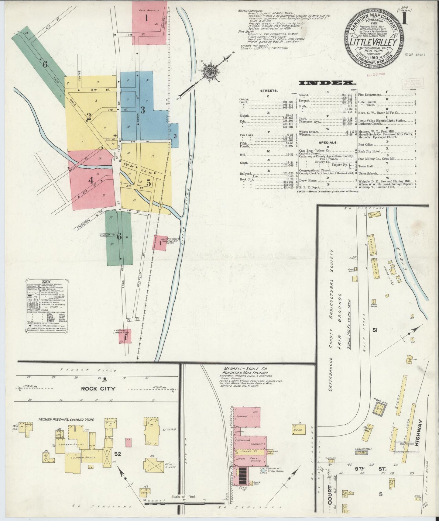 Sanborn Fire Insurance Map from Little Valley, Cattaraugus County, New York. (1910) – Historic Sanborn Fire Insurance Map Print