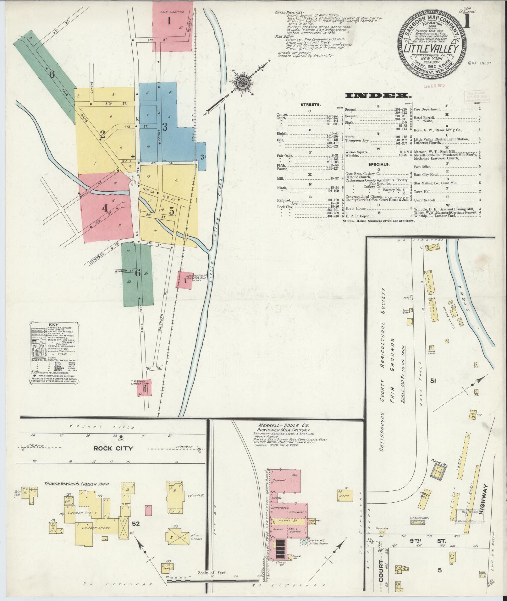 Sanborn Fire Insurance Map from Little Valley, Cattaraugus County, New York. (1910) – Historic Sanborn Fire Insurance Map Print