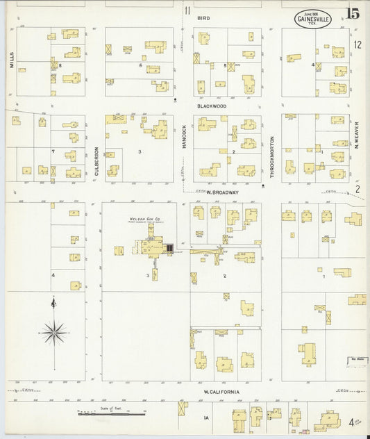 Sanborn Fire Insurance Map from Gainesville, Cooke County, Texas (1908), Sheet #0015 - Historic Sanborn Fire Insurance Map Print, vintage old map wall art, antique decor, genealogy gift, Texas Texas map