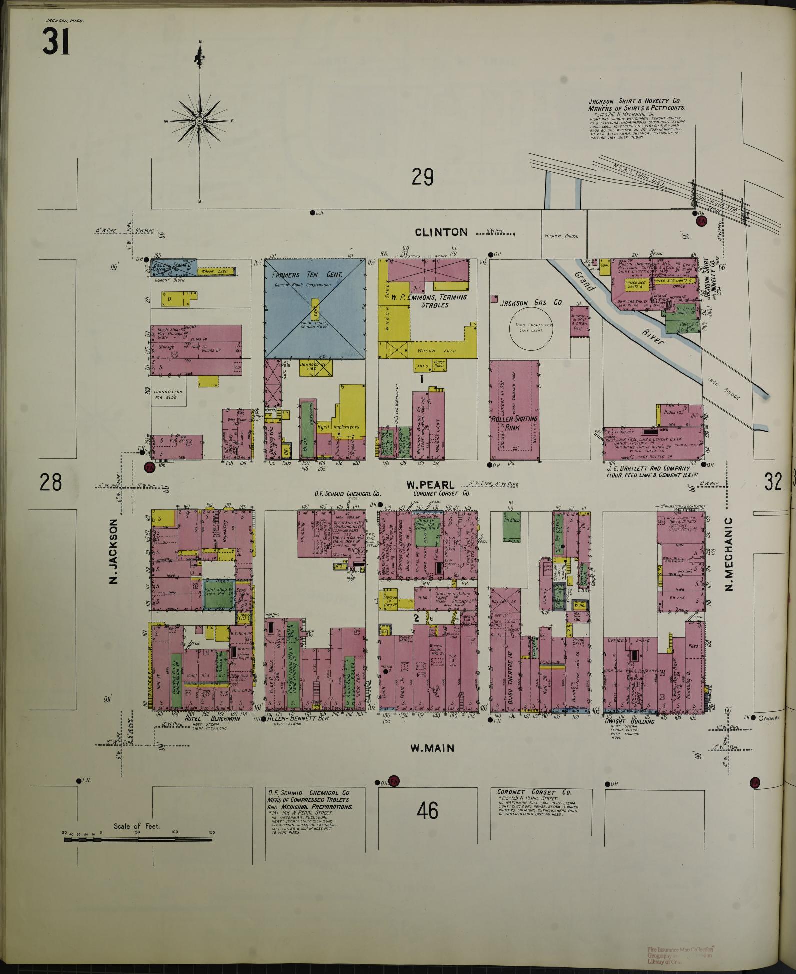 Sanborn Fire Insurance Map from Jackson, Jackson County, Michigan (1907), Sheet #0031 - Complete Map Set gallery image, historic Sanborn map, vintage wall art, Michigan Michigan