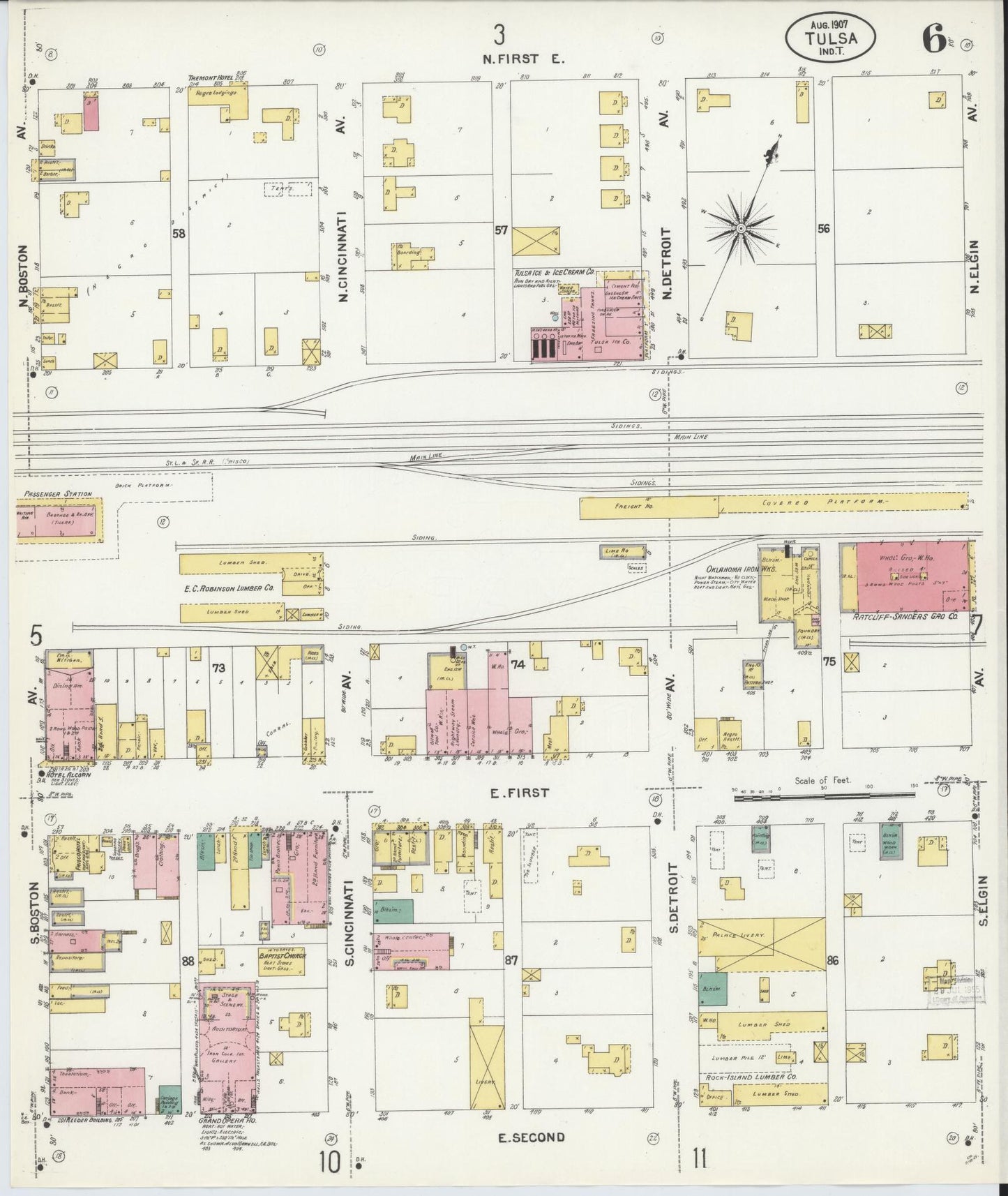 Sanborn Fire Insurance Map from Tulsa, Tulsa County, Oklahoma (1907), Sheet #0006 - Complete Map Set gallery image, historic Sanborn map, vintage wall art, Oklahoma Oklahoma