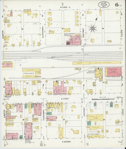Sanborn Fire Insurance Map from Tulsa, Tulsa County, Oklahoma (1907), Sheet #0006 - Complete Map Set gallery image, historic Sanborn map, vintage wall art, Oklahoma Oklahoma