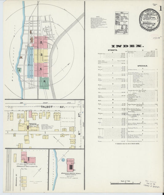 Sanborn Fire Insurance Map from Braddock, Allegheny County, Pennsylvania (1891), Sheet #0001 - Historic Sanborn Fire Insurance Map Print, vintage old map wall art, antique decor, genealogy gift, Pennsylvania Pennsylvania map