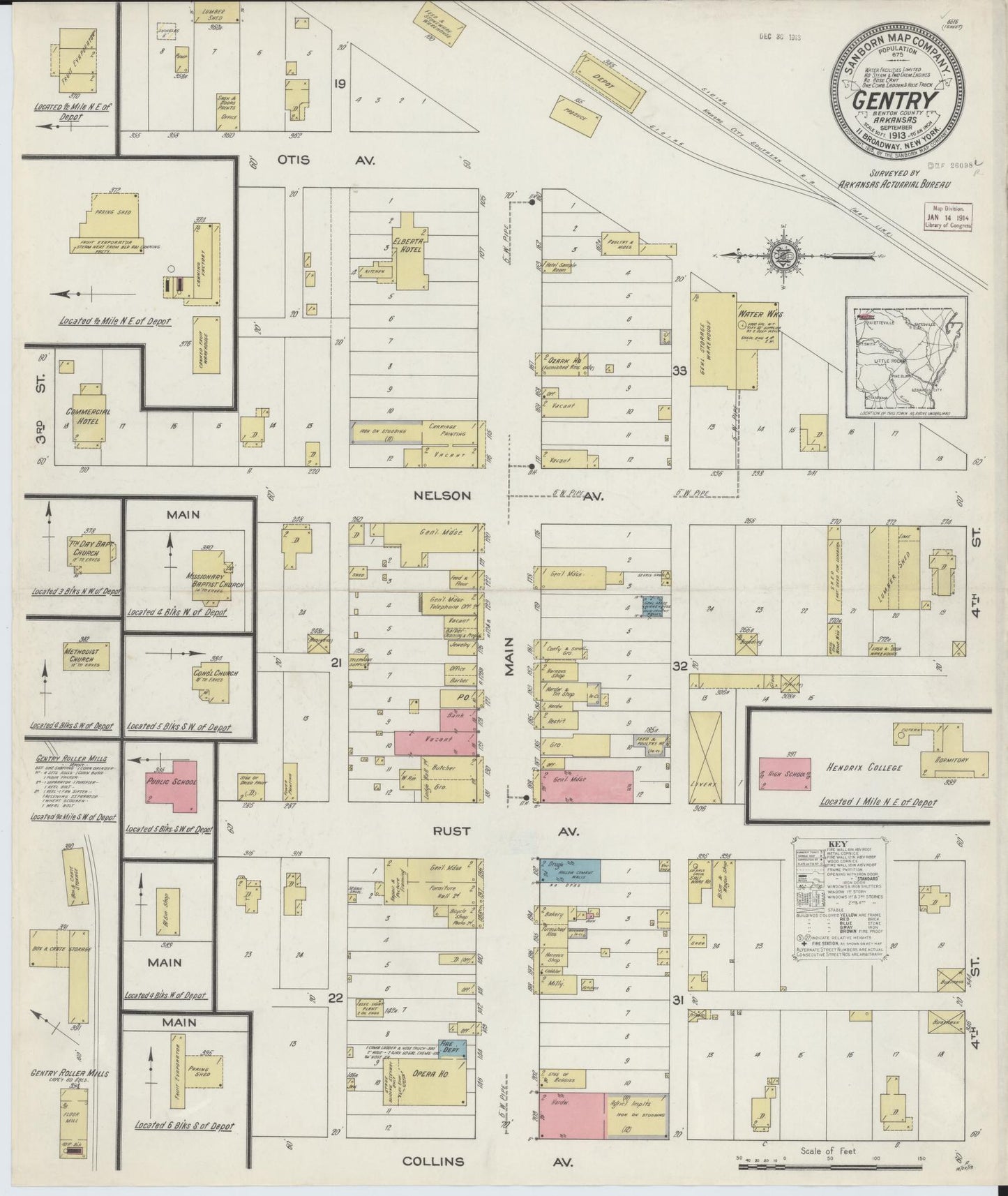 Sanborn Fire Insurance Map from Gentry, Benton County, Arkansas (1913), Sheet #0001 - Historic Sanborn Fire Insurance Map Print, vintage old map wall art, antique decor, genealogy gift, Arkansas Arkansas map
