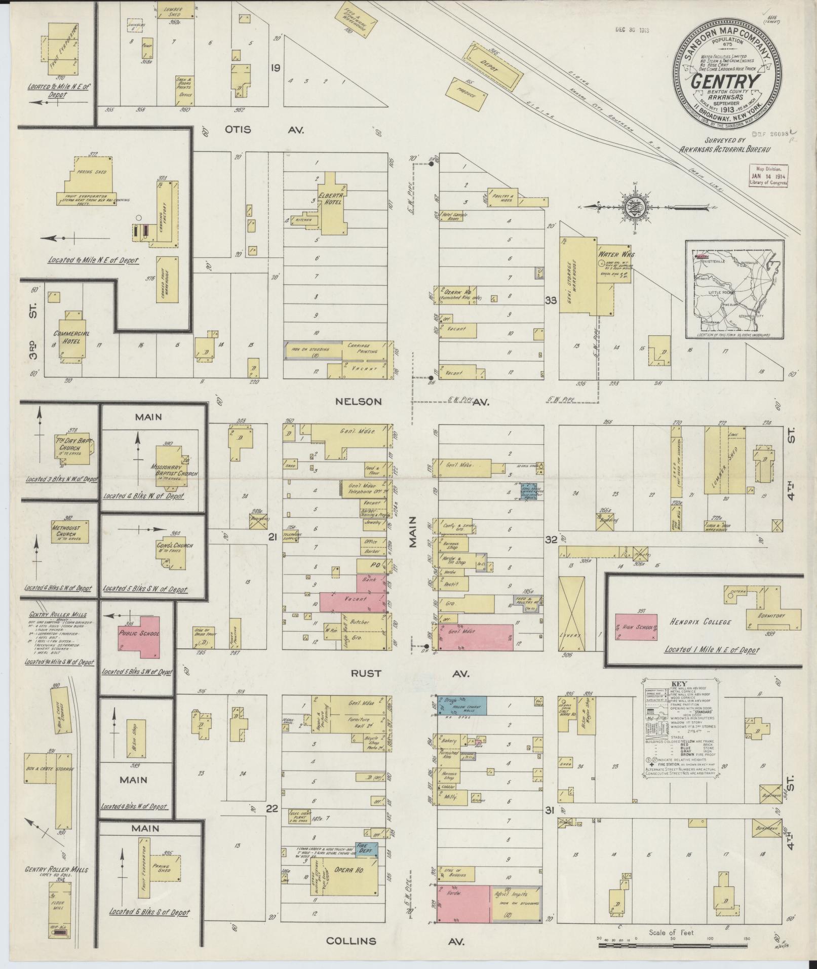 Sanborn Fire Insurance Map from Gentry, Benton County, Arkansas (1913), Sheet #0001 - Historic Sanborn Fire Insurance Map Print, vintage old map wall art, antique decor, genealogy gift, Arkansas Arkansas map