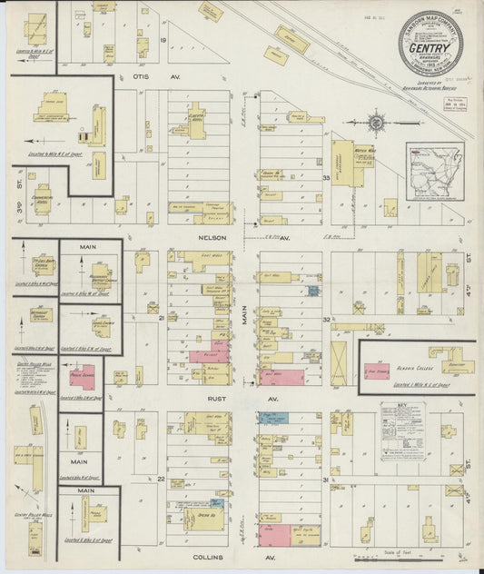 Sanborn Fire Insurance Map from Gentry, Benton County, Arkansas (1913), Sheet #0001 - Historic Sanborn Fire Insurance Map Print, vintage old map wall art, antique decor, genealogy gift, Arkansas Arkansas map
