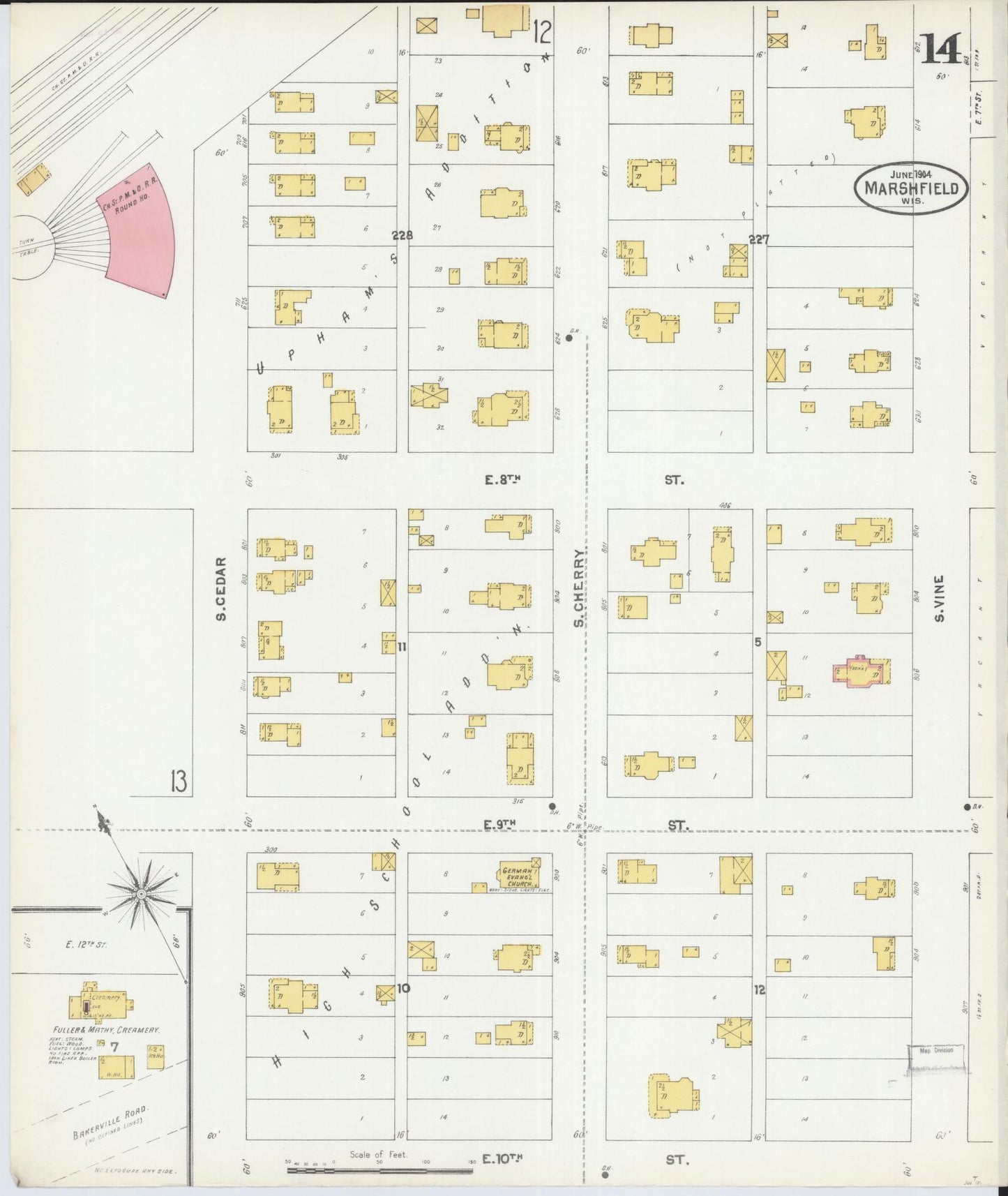 Sanborn Fire Insurance Map from Marshfield, Wood County, Wisconsin (1904), Sheet #0014 - Complete Map Set gallery image, historic Sanborn map, vintage wall art, Wisconsin Wisconsin