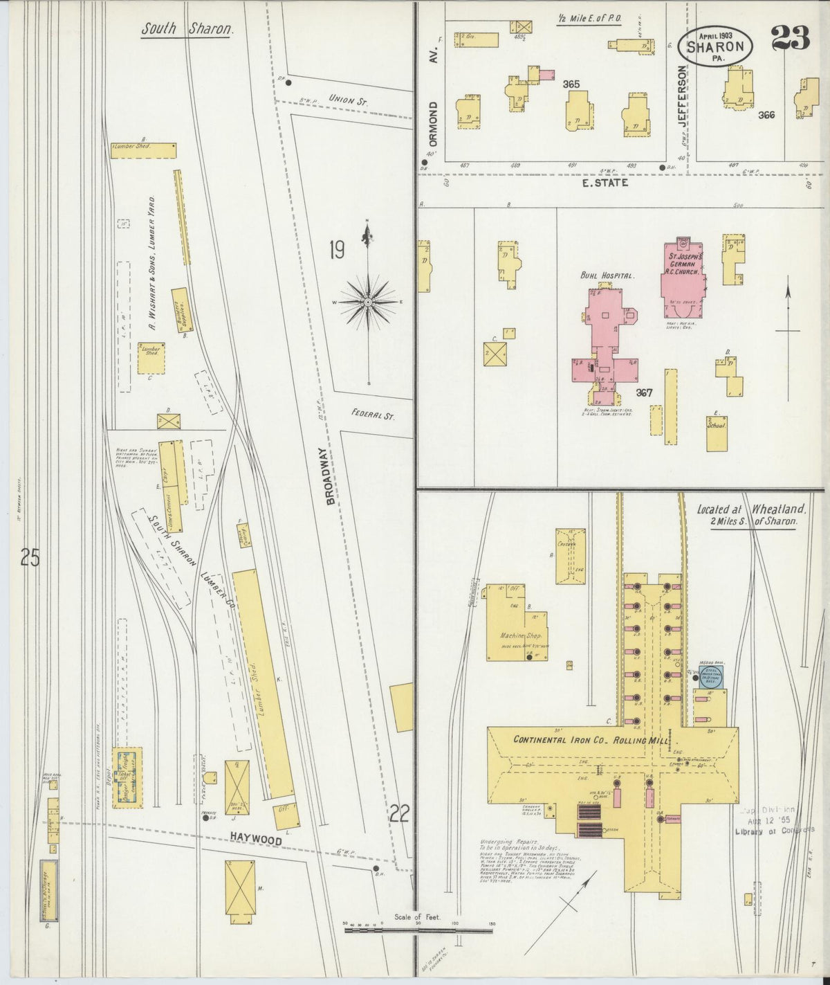 Sanborn Fire Insurance Map from Sharon, Mercer County, Pennsylvania (1903), Sheet #0023 - Historic Sanborn Fire Insurance Map Print, vintage old map wall art, antique decor, genealogy gift, Pennsylvania Pennsylvania map