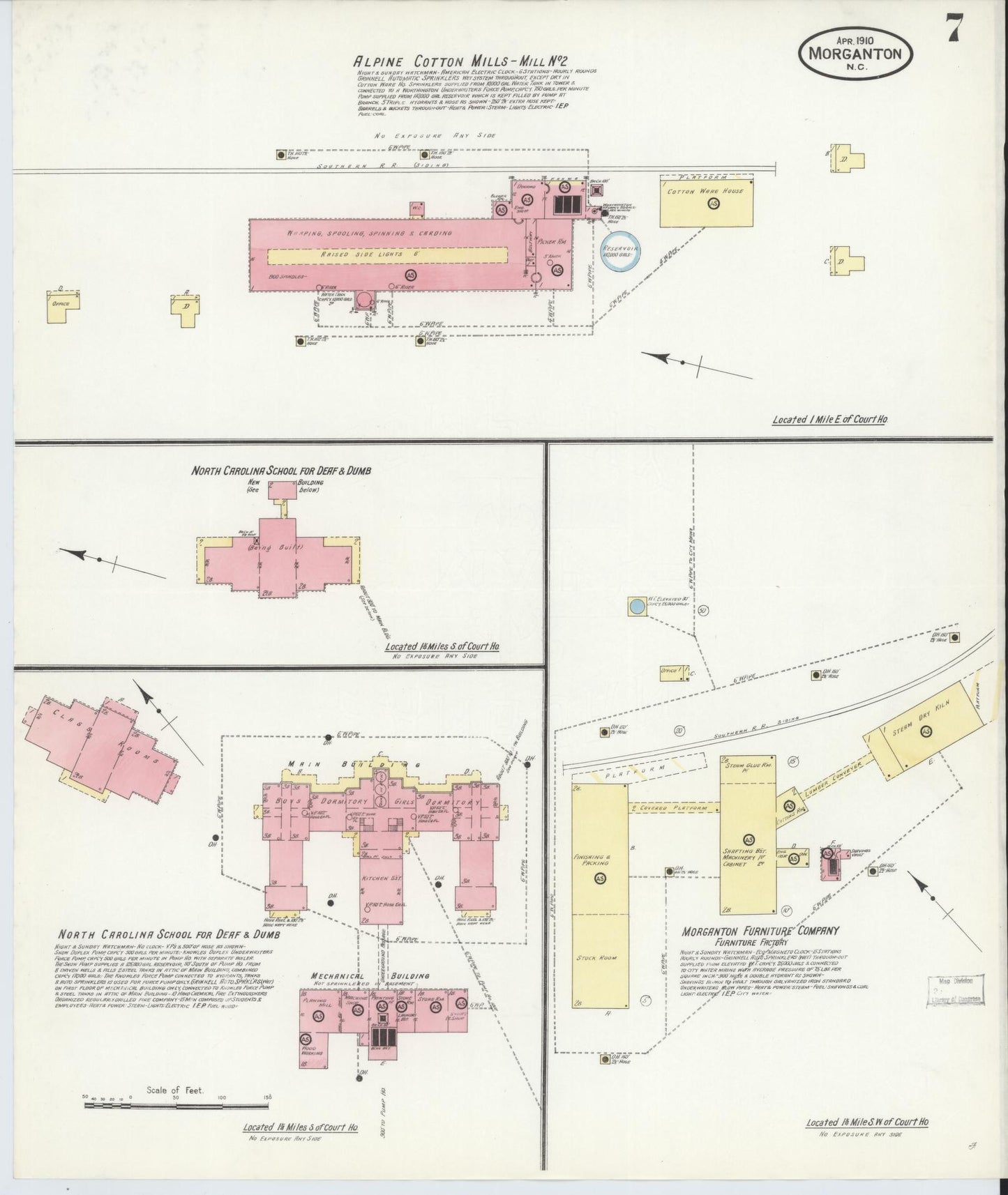 Sanborn Fire Insurance Map from Morganton, Burke County, North Carolina (1910), Sheet #0007 - Complete Map Set gallery image, historic Sanborn map, vintage wall art, North Carolina North Carolina