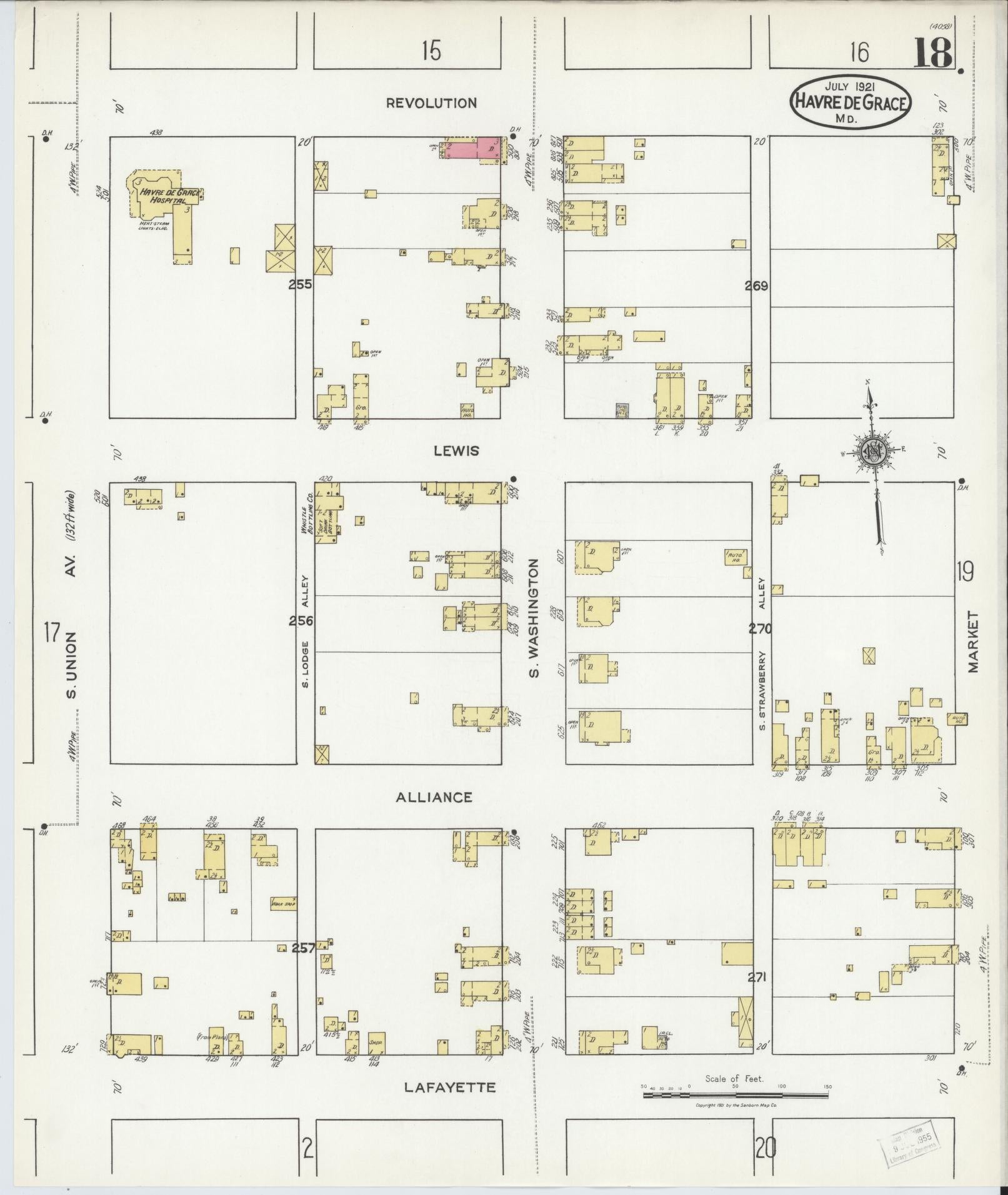 Sanborn Fire Insurance Map from Havre De Grace, Harford County, Maryland (1921), Sheet #0018 - Historic Sanborn Fire Insurance Map Print, vintage old map wall art