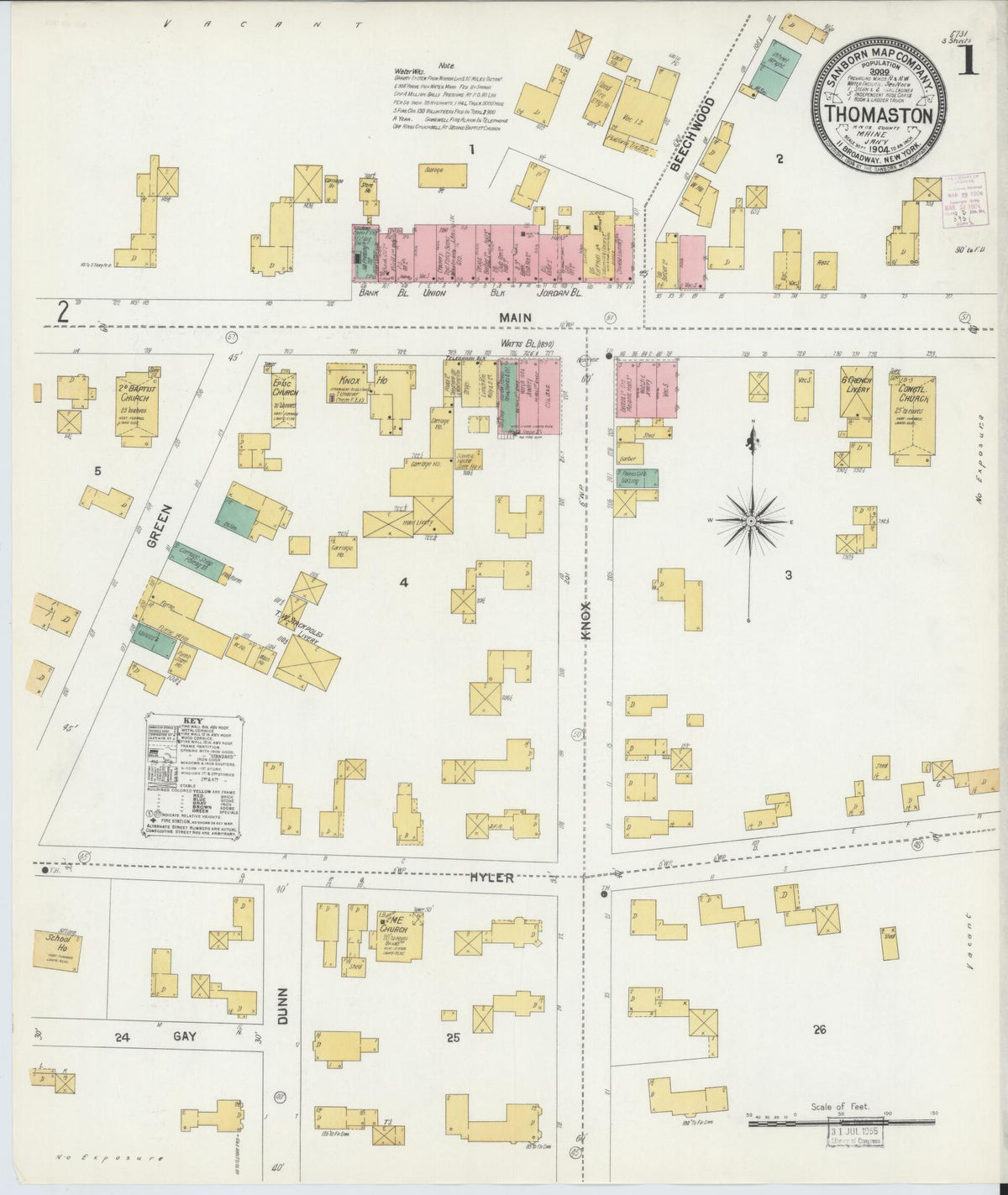 Sanborn Fire Insurance Map from Thomaston, Knox County, Maine (1904), Sheet #0001 - Complete Map Set gallery image, historic Sanborn map, vintage wall art, Maine Maine