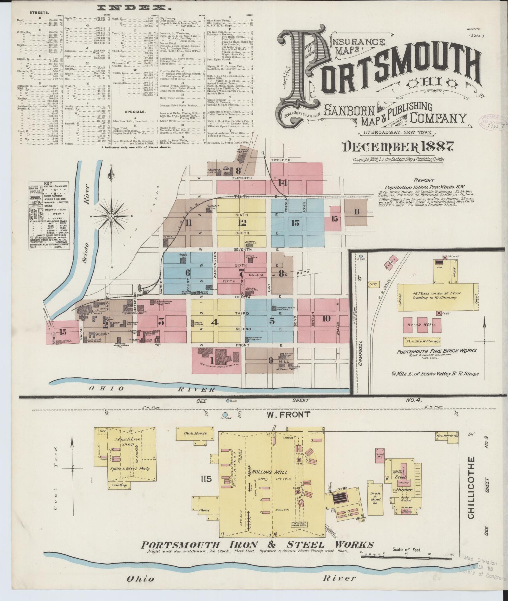Sanborn Fire Insurance Map from Portsmouth, Scioto County, Ohio (1887), Sheet #0001 - Complete Map Set gallery image, historic Sanborn map, vintage wall art, Ohio Ohio
