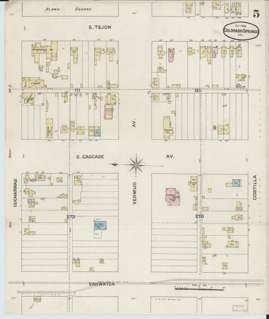 Sanborn Fire Insurance Map from Colorado Springs, El Paso County, Colorado (1888), Sheet #0005 - Historic Sanborn Fire Insurance Map Print, vintage old map wall art, antique decor, genealogy gift, Colorado Colorado map