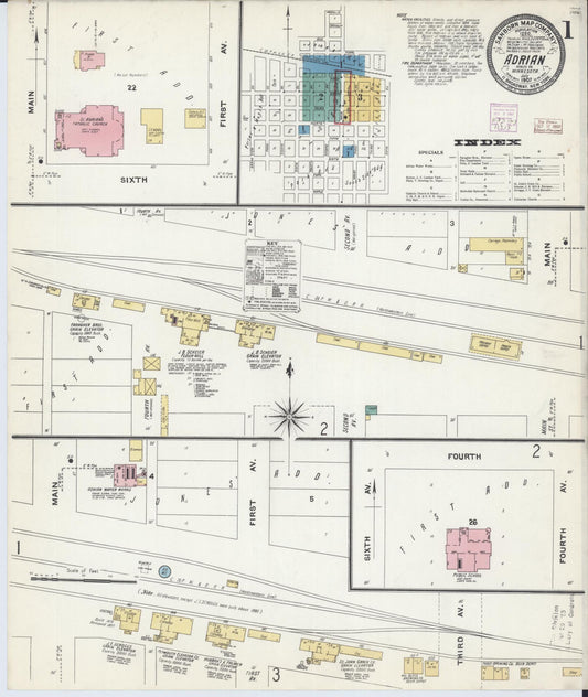 Sanborn Fire Insurance Map from Adrian, Nobles County, Minnesota (1907), Sheet #0001 - Complete Map Set gallery image, historic Sanborn map, vintage wall art, Minnesota Minnesota