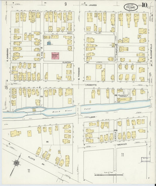 Sanborn Fire Insurance Map from Rome, Oneida County, New York (1909), Sheet #0010 - Historic Sanborn Fire Insurance Map Print, vintage old map wall art, antique decor, genealogy gift, New York New York map