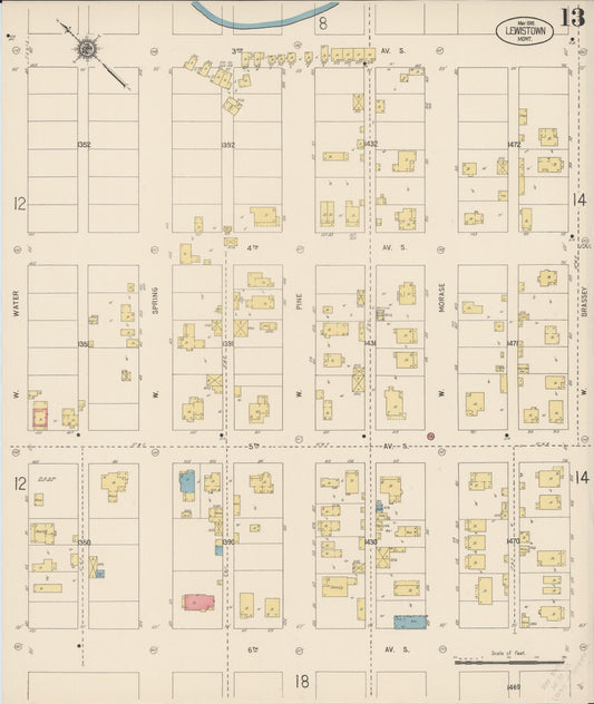 Sanborn Fire Insurance Map from Lewistown, Fergus County, Montana (1916), Sheet #0013 - Historic Sanborn Fire Insurance Map Print, vintage old map wall art, antique decor, genealogy gift, Montana Montana map