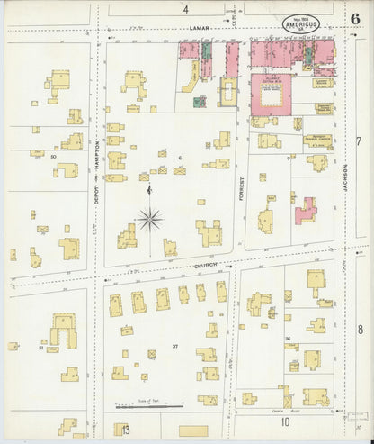Sanborn Fire Insurance Map from Americus, Sumter County, Georgia (1905), Sheet #0006 - Complete Map Set gallery image, historic Sanborn map, vintage wall art, Georgia Georgia