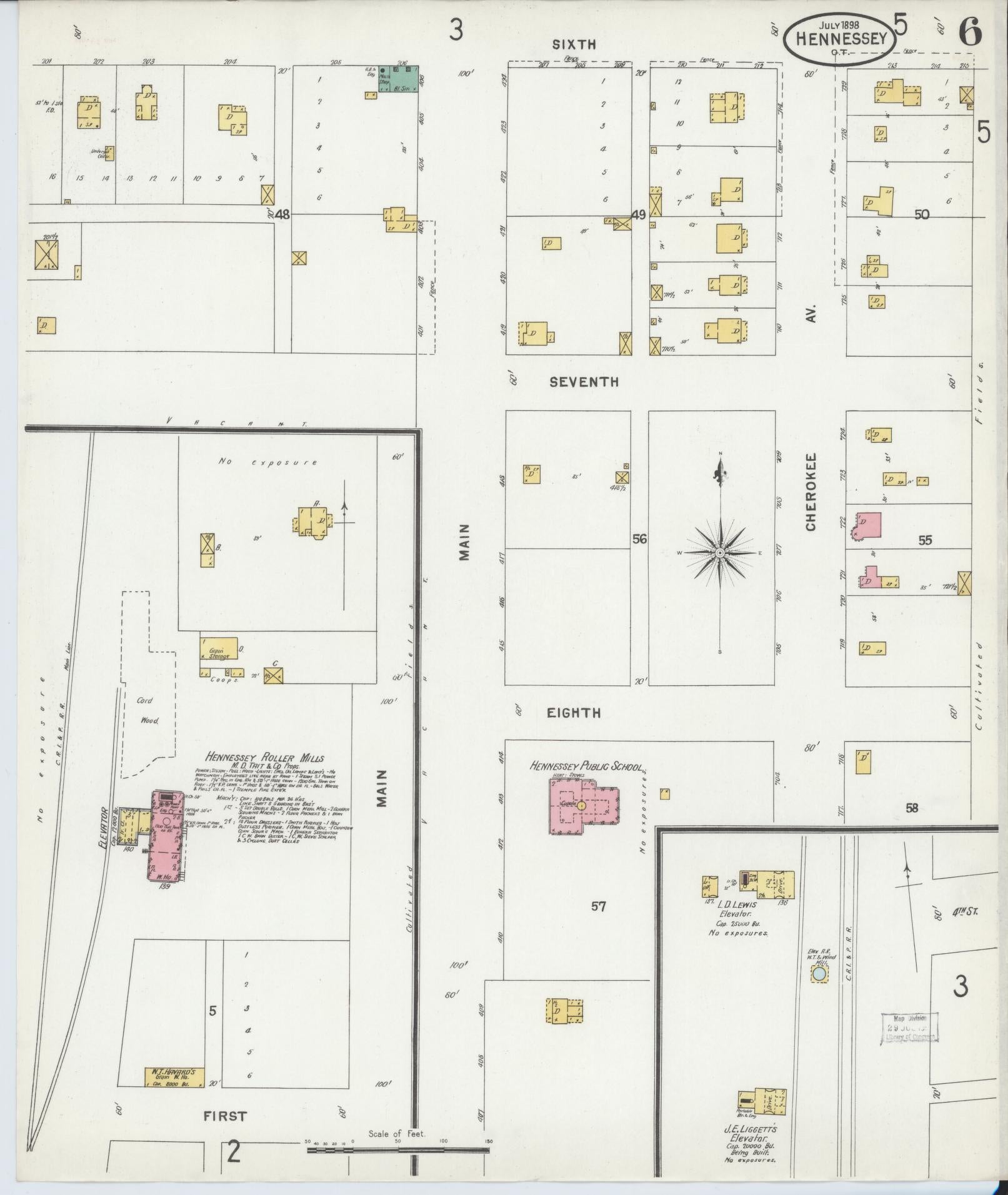 Sanborn Fire Insurance Map from Hennessey, Kingfisher County, Oklahoma (1898), Sheet #0006 - Historic Sanborn Fire Insurance Map Print, vintage old map wall art, antique decor, genealogy gift, Oklahoma Oklahoma map