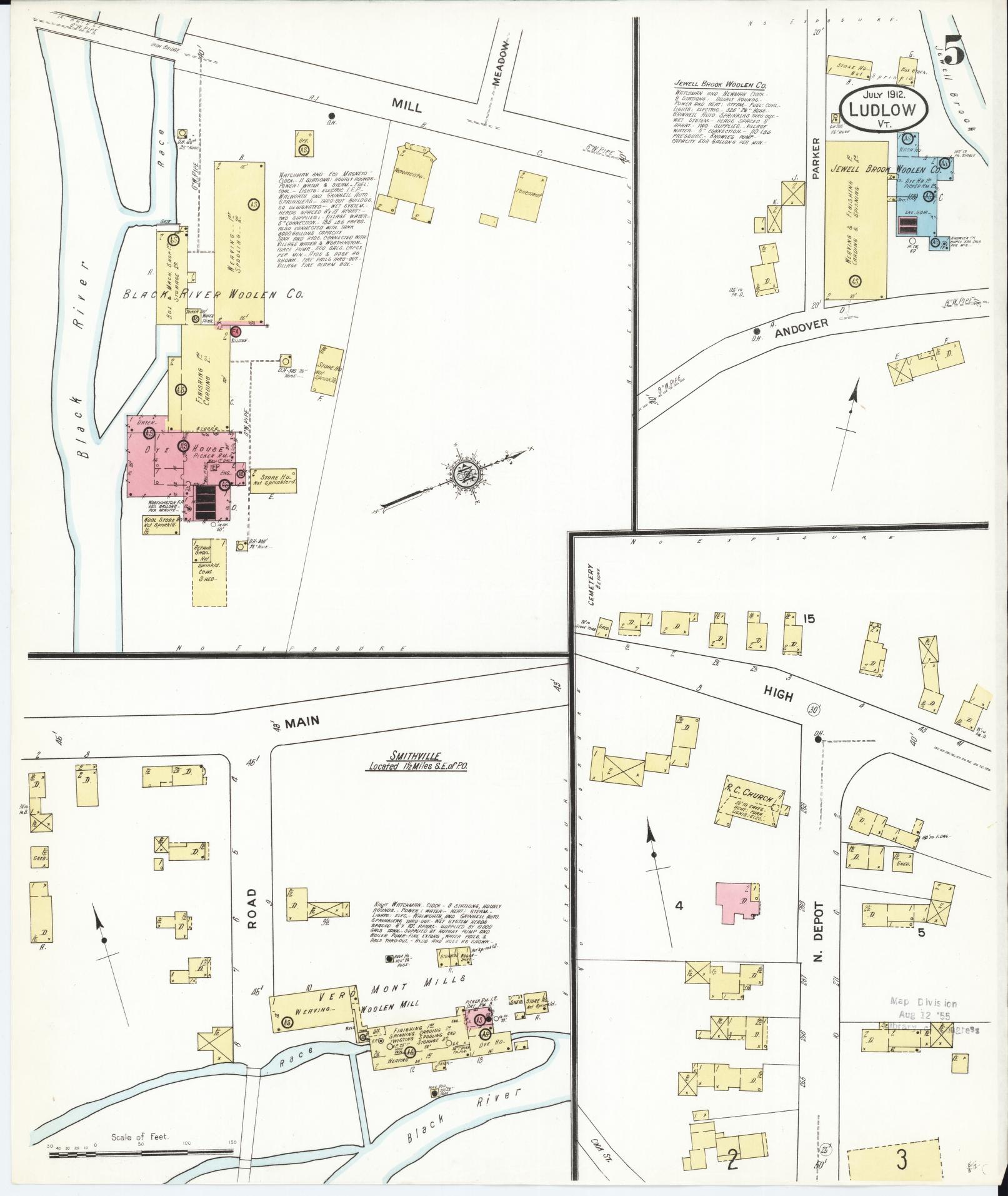 Sanborn Fire Insurance Map from Ludlow, Windsor County, Vermont (1912), Sheet #0005 - Complete Map Set gallery image, historic Sanborn map, vintage wall art, Vermont Vermont