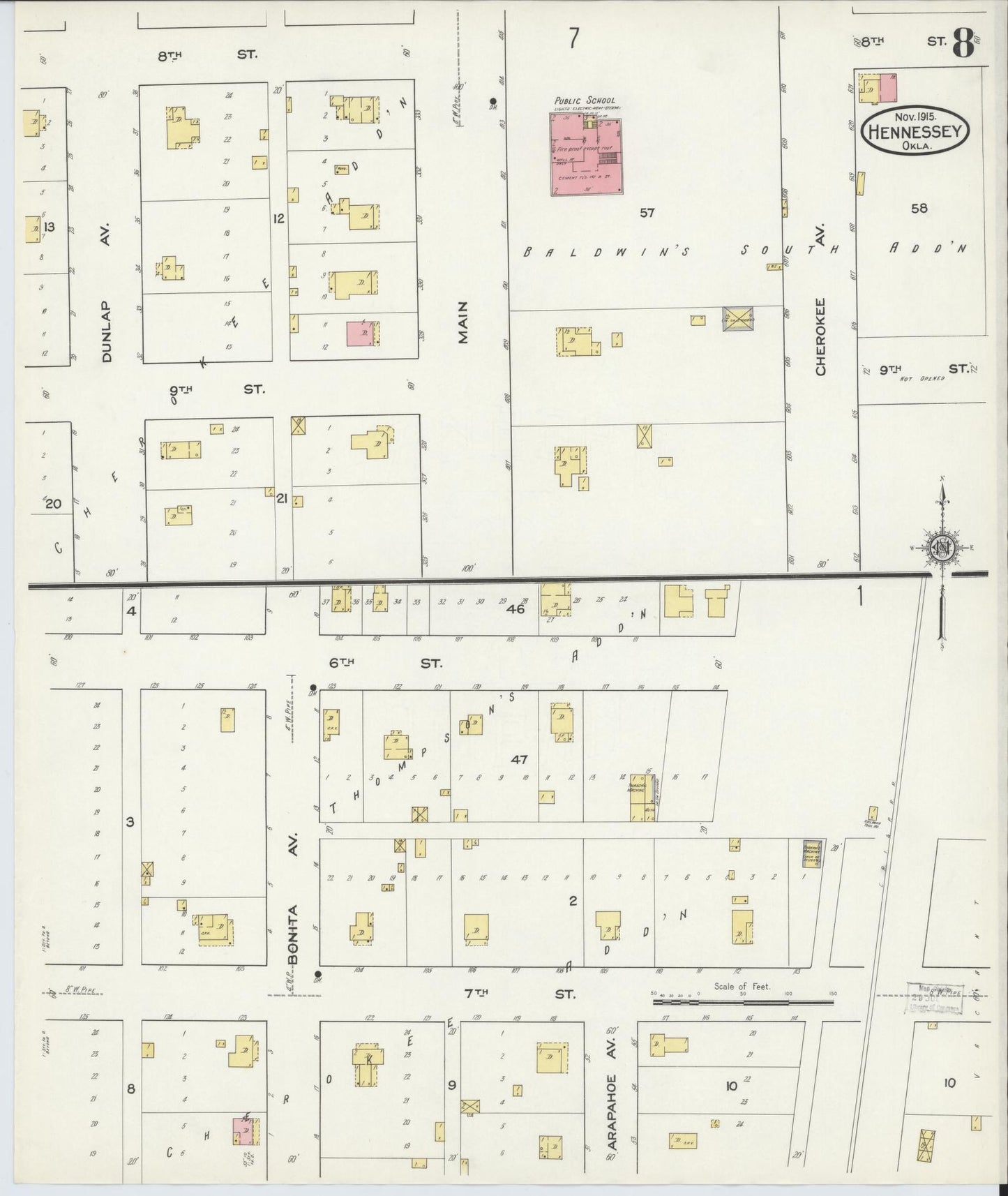 Sanborn Fire Insurance Map from Hennessey, Kingfisher County, Oklahoma (1915), Sheet #0008 - Complete Map Set gallery image, historic Sanborn map, vintage wall art, Oklahoma Oklahoma