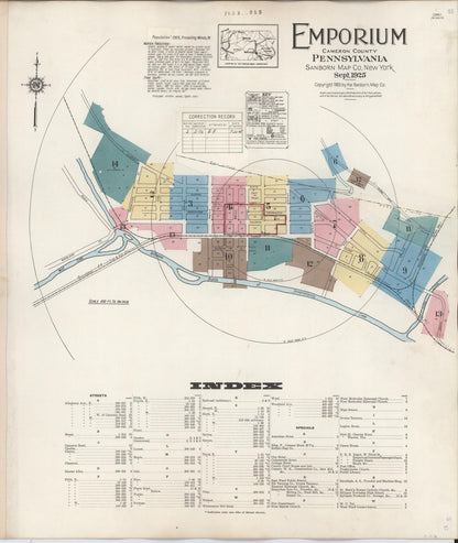 Sanborn Fire Insurance Map from Emporium, Cameron County, Pennsylvania (1938), Sheet #0001 - Complete Map Set gallery image, historic Sanborn map, vintage wall art, Pennsylvania Pennsylvania