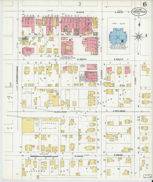 Sanborn Fire Insurance Map from Greenfield, Hancock County, Indiana (1906), Sheet #0006 - Historic Sanborn Fire Insurance Map Print, vintage old map wall art, antique decor, genealogy gift, Indiana Indiana map