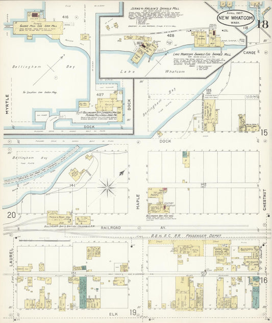 Sanborn Fire Insurance Map from New Whatcom, Whatcom County, Washington (1897), Sheet #0018 - Historic Sanborn Fire Insurance Map Print, vintage old map wall art, antique decor, genealogy gift, Washington Washington map