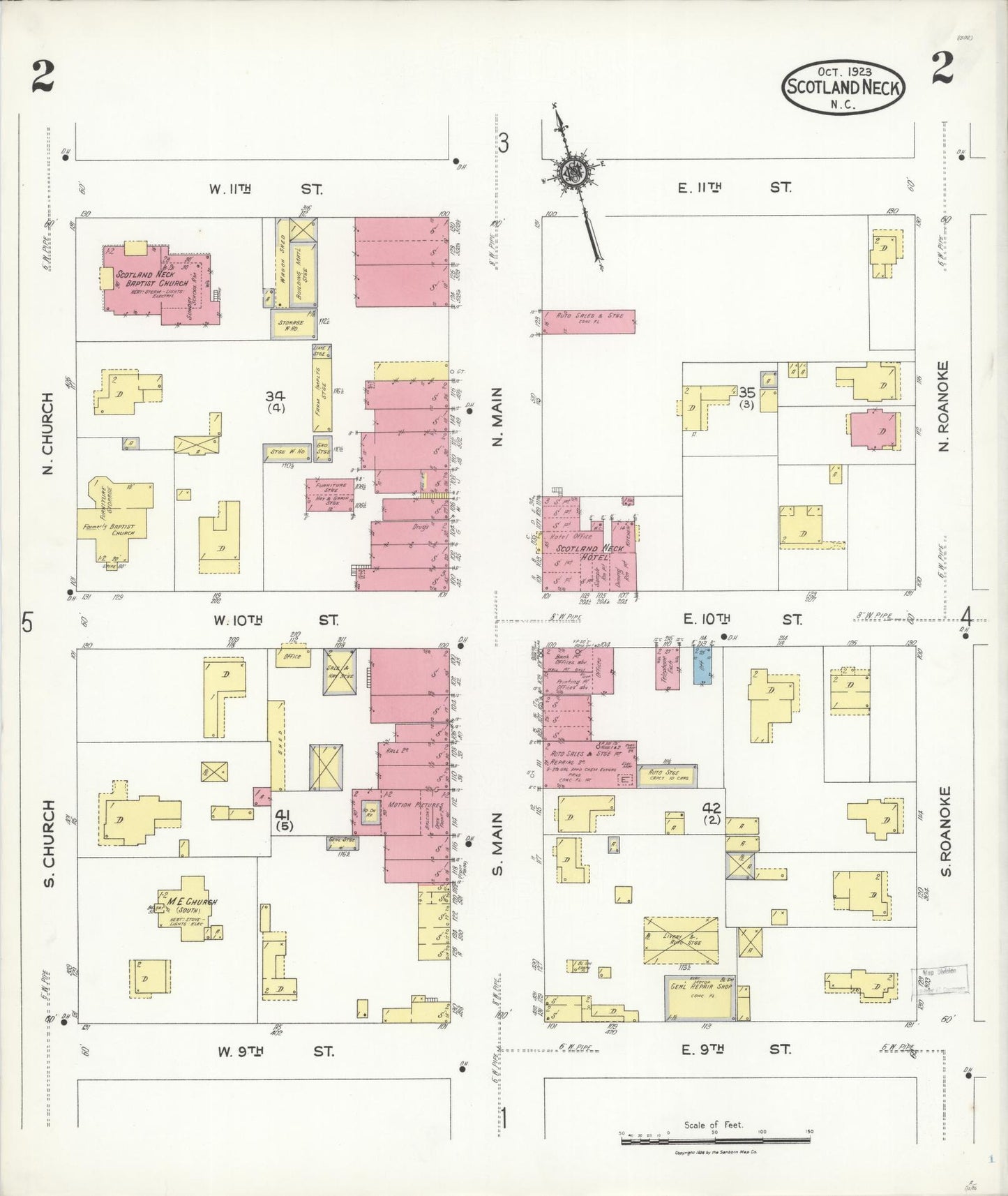 Sanborn Fire Insurance Map from Scotland Neck, Halifax County, North Carolina (1923), Sheet #0002 - Complete Map Set gallery image, historic Sanborn map, vintage wall art, North Carolina North Carolina