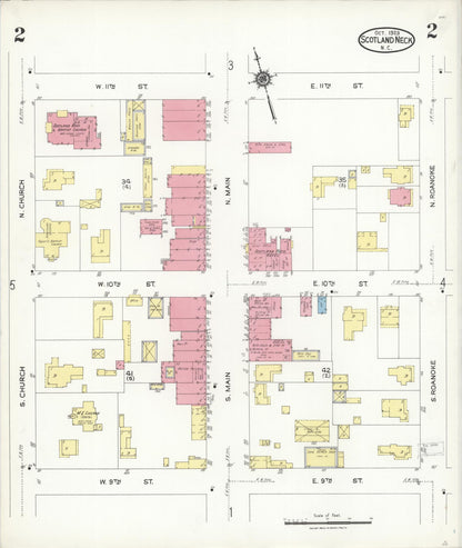 Sanborn Fire Insurance Map from Scotland Neck, Halifax County, North Carolina (1923), Sheet #0002 - Complete Map Set gallery image, historic Sanborn map, vintage wall art, North Carolina North Carolina
