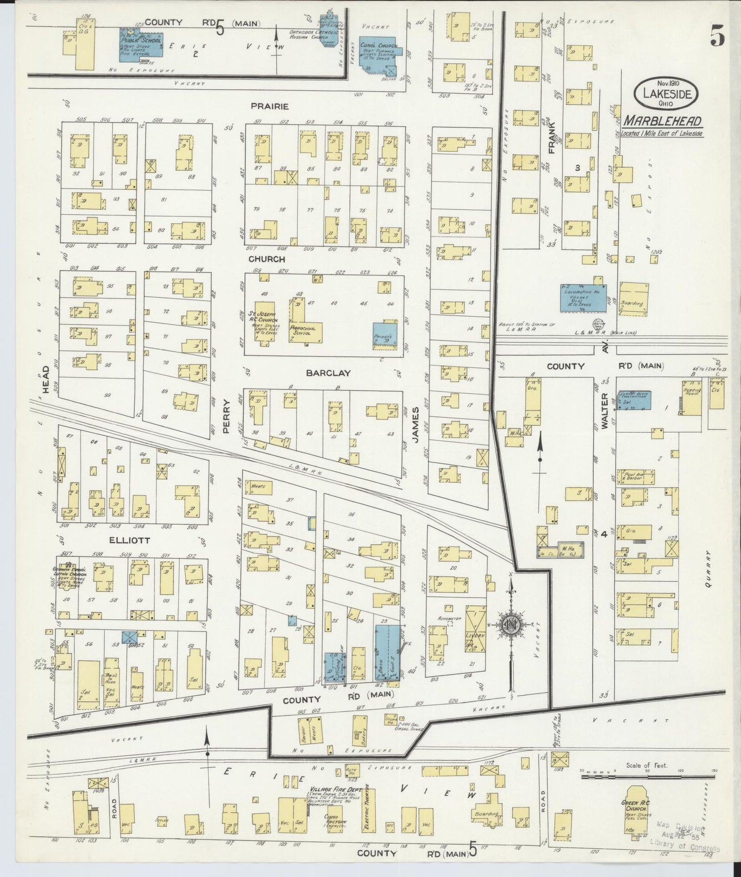 Sanborn Fire Insurance Map from Lakeside, Ottawa County, Ohio (1910), Sheet #0005 - Historic Sanborn Fire Insurance Map Print, vintage old map wall art, antique decor, genealogy gift, Ohio Ohio map