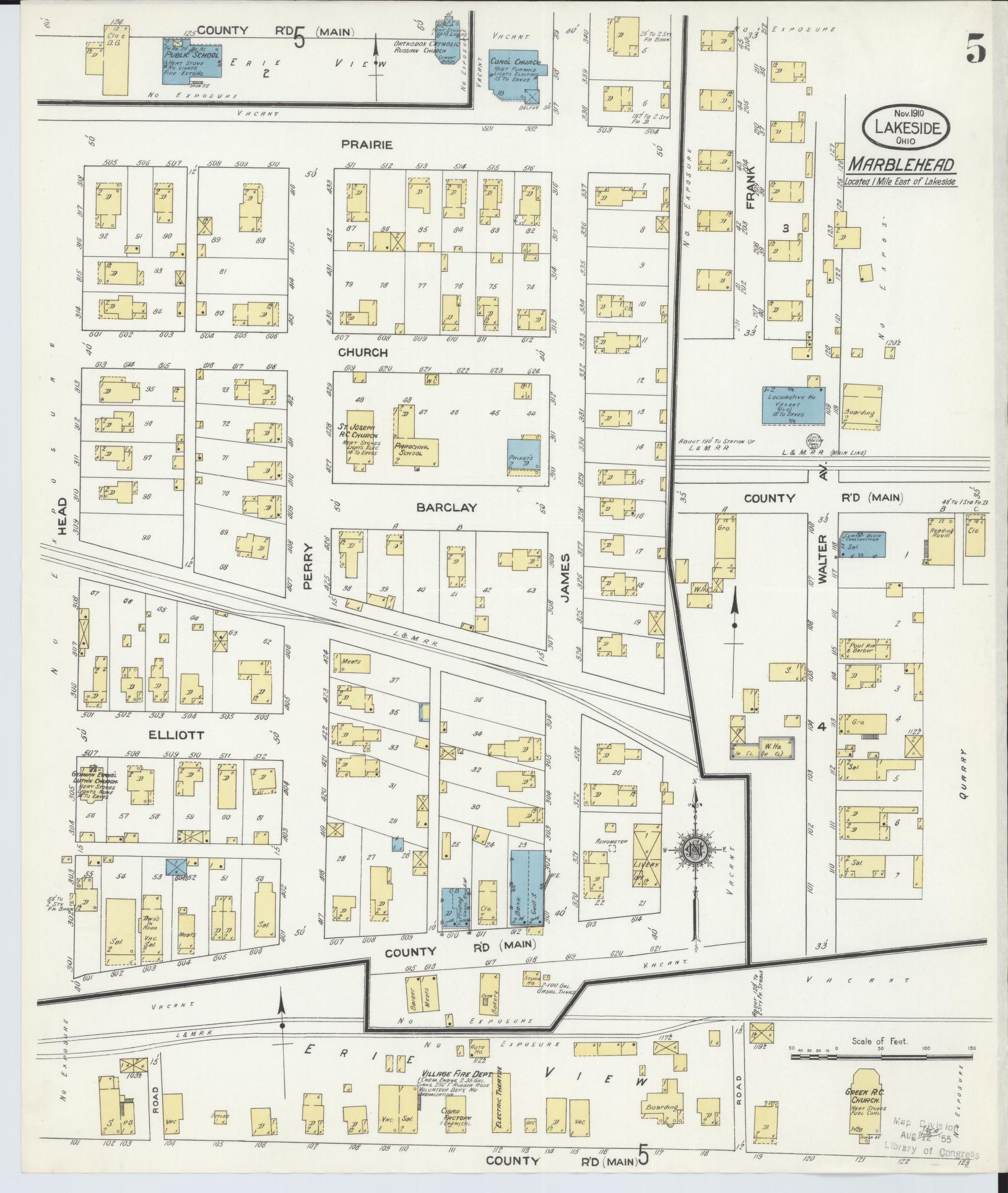 Sanborn Fire Insurance Map from Lakeside, Ottawa County, Ohio (1910), Sheet #0005 - Historic Sanborn Fire Insurance Map Print, vintage old map wall art, antique decor, genealogy gift, Ohio Ohio map