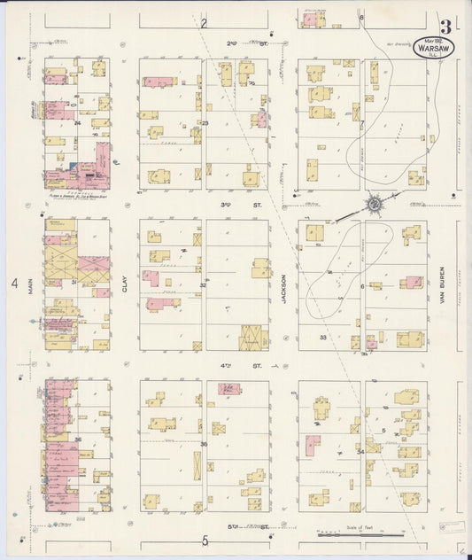 Sanborn Fire Insurance Map from Warsaw, Hancock County, Illinois (1912), Sheet #0003 - Historic Sanborn Fire Insurance Map Print, vintage old map wall art, antique decor, genealogy gift, Illinois Illinois map