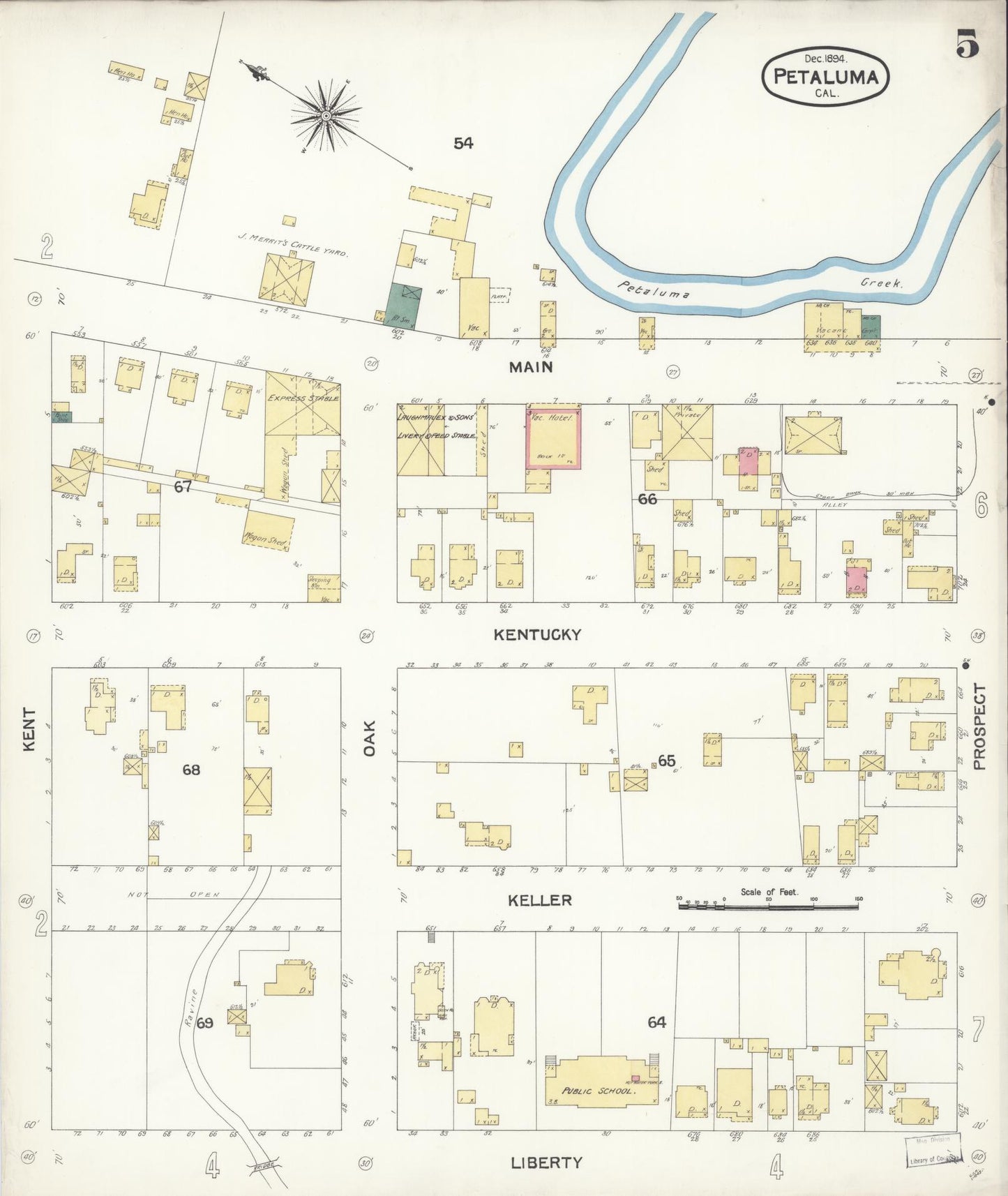 Sanborn Fire Insurance Map from Petaluma, Sonoma County, California (1894), Sheet #0005 - Complete Map Set gallery image, historic Sanborn map, vintage wall art, California California
