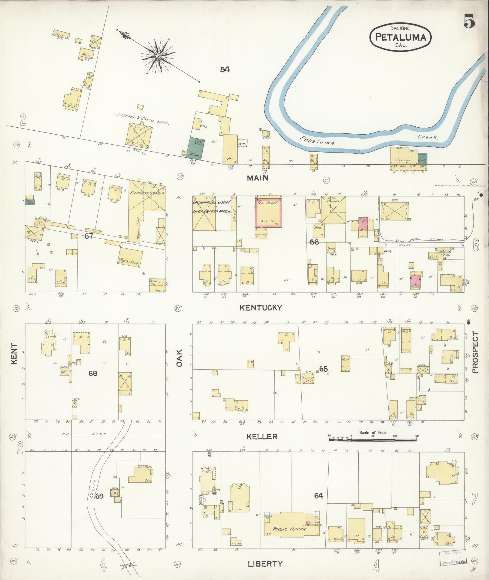 Sanborn Fire Insurance Map from Petaluma, Sonoma County, California (1894), Sheet #0005 - Complete Map Set gallery image, historic Sanborn map, vintage wall art, California California
