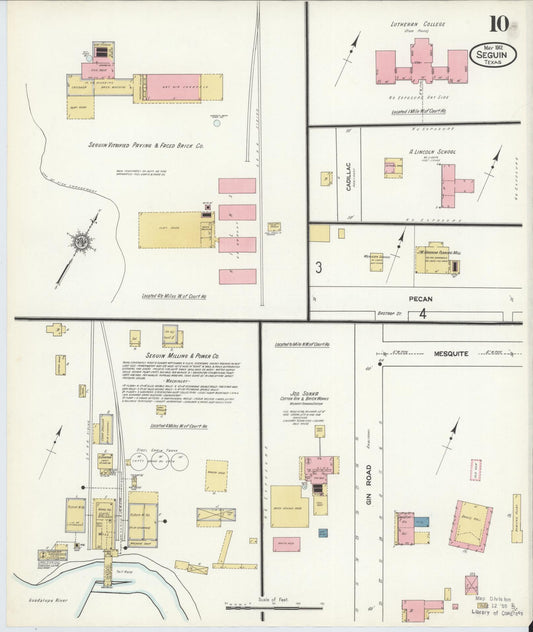 Sanborn Fire Insurance Map from Seguin, Guadalupe County, Texas (1912), Sheet #0010 - Historic Sanborn Fire Insurance Map Print, vintage old map wall art, antique decor, genealogy gift, Texas Texas map
