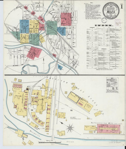 Sanborn Fire Insurance Map from Niles, Trumbull County, Ohio (1902), Sheet #0001 - Historic Sanborn Fire Insurance Map Print, vintage old map wall art, antique decor, genealogy gift, Ohio Ohio map